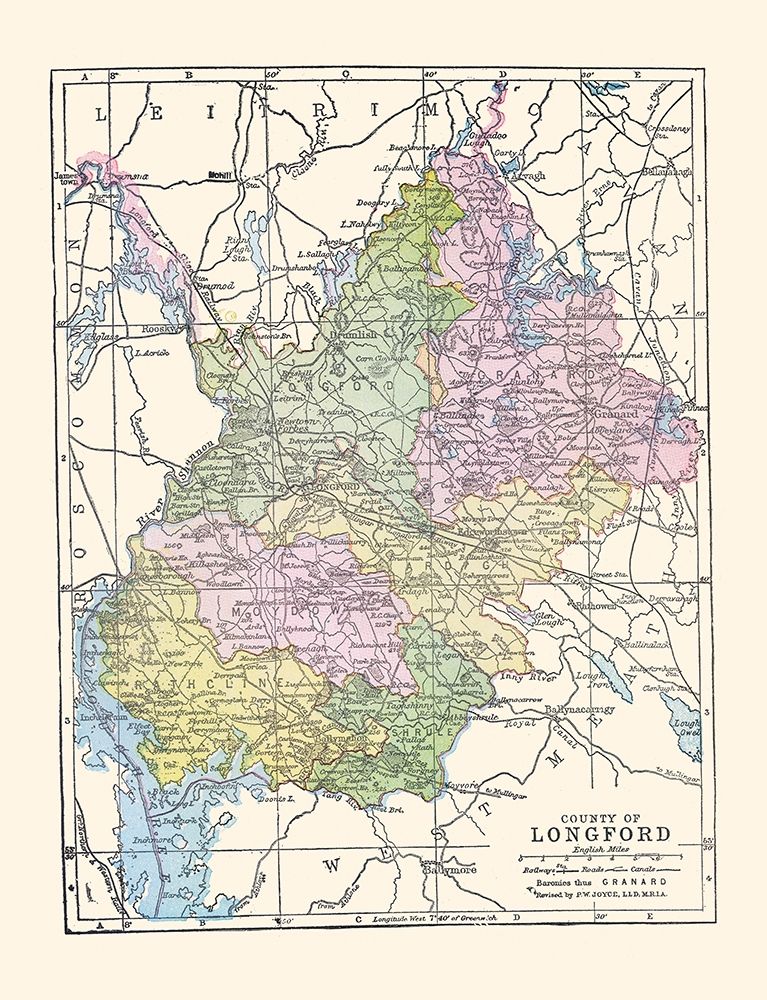 Longford County Ireland - Bartholomew 1882 art print by Bartholomew for $57.95 CAD