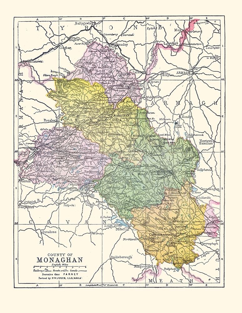 Monaghan County Ireland - Bartholomew 1882 art print by Bartholomew for $57.95 CAD
