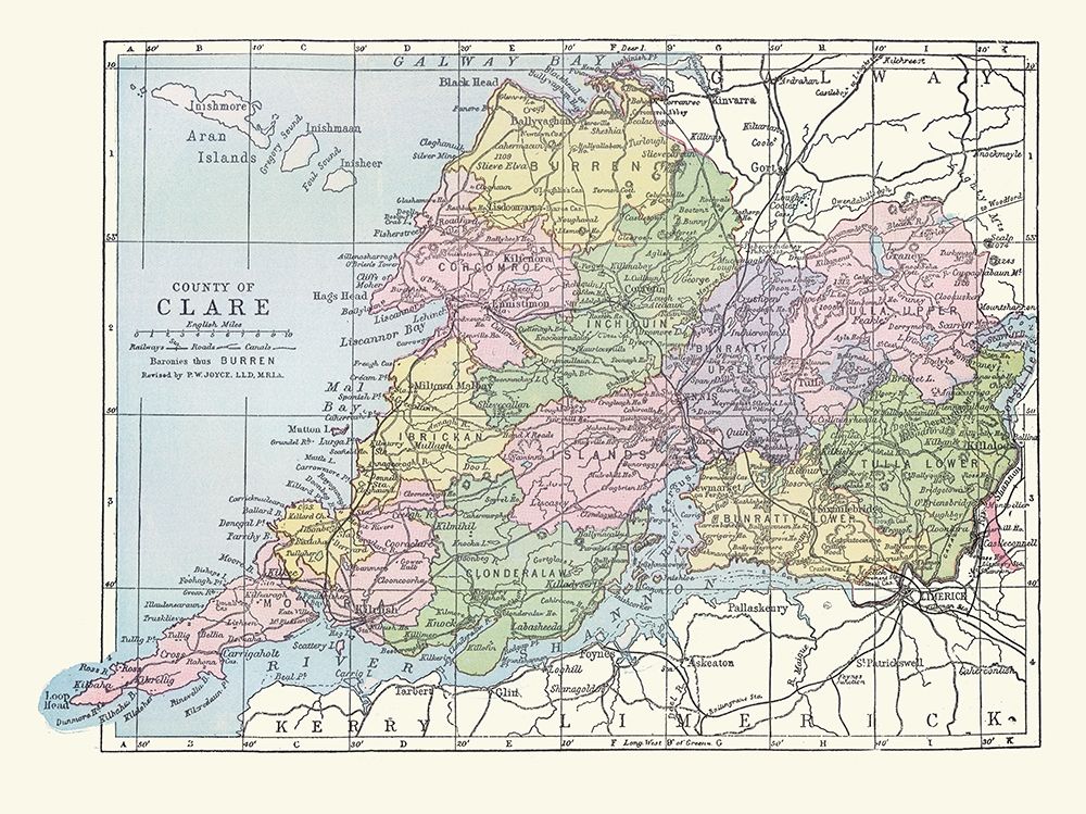 Clare County Ireland - Bartholomew 1882 art print by Bartholomew for $57.95 CAD