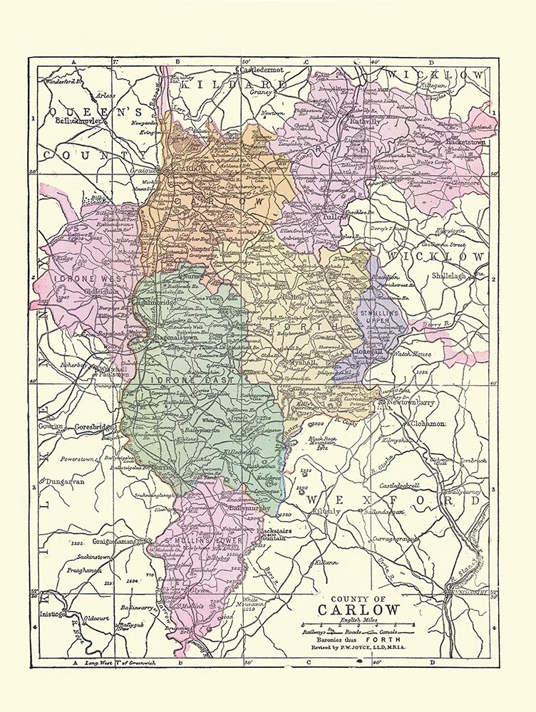 Carlow County Ireland - Bartholomew 1882 art print by Bartholomew for $57.95 CAD
