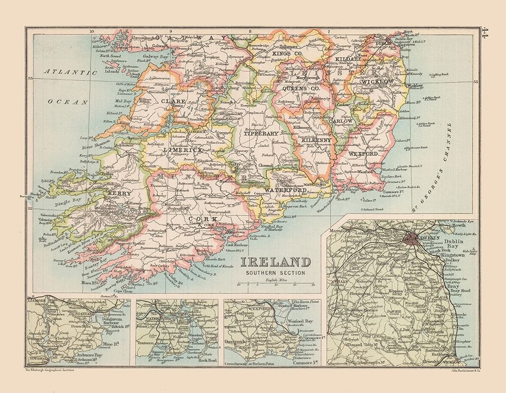 Southern Ireland - Bartholomew 1892 art print by Bartholomew for $57.95 CAD