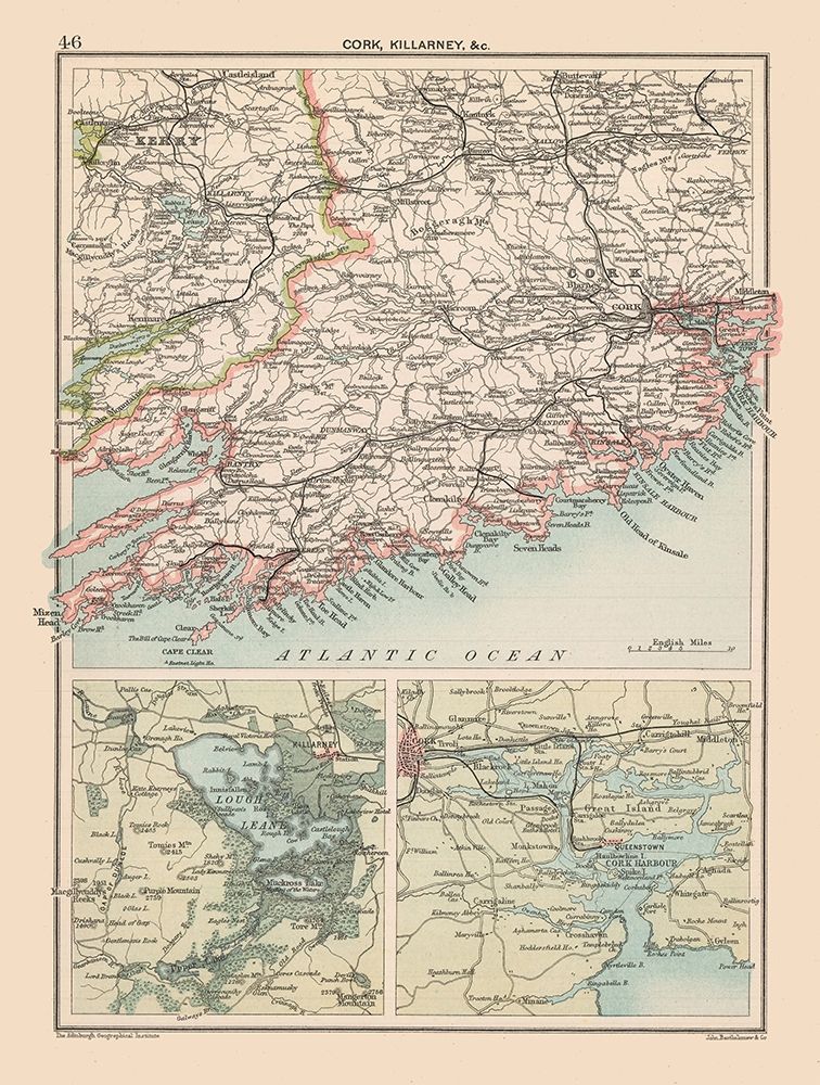 Southern Ireland - Bartholomew 1892 art print by Bartholomew for $57.95 CAD
