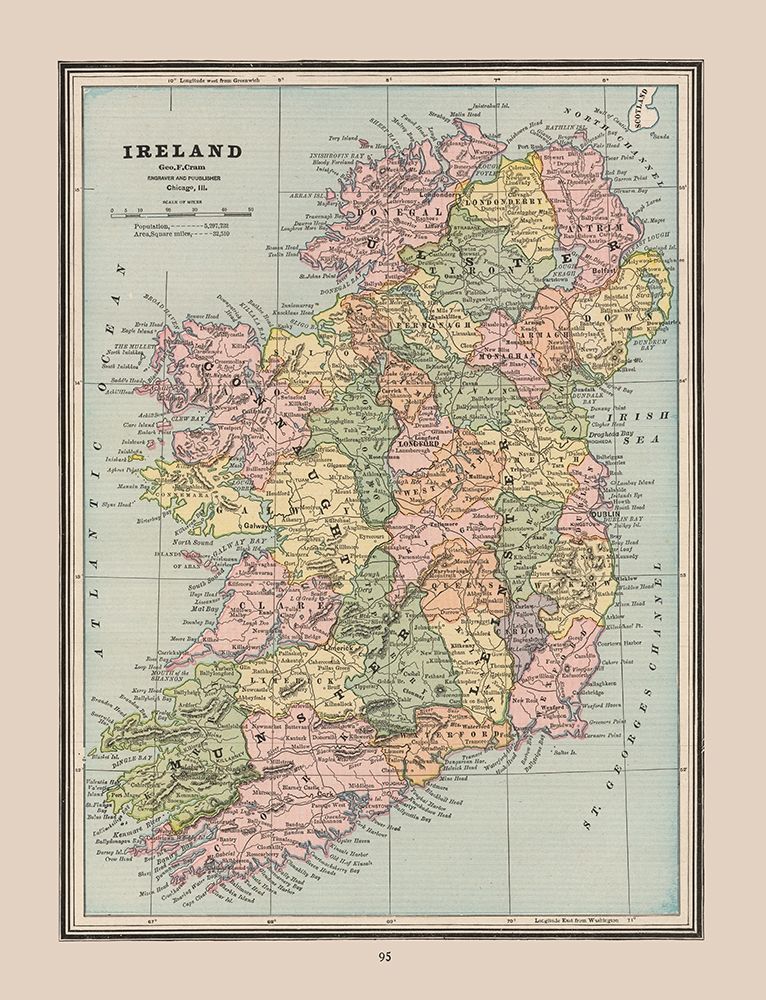 Ireland - Cram 1888 art print by Cram for $57.95 CAD