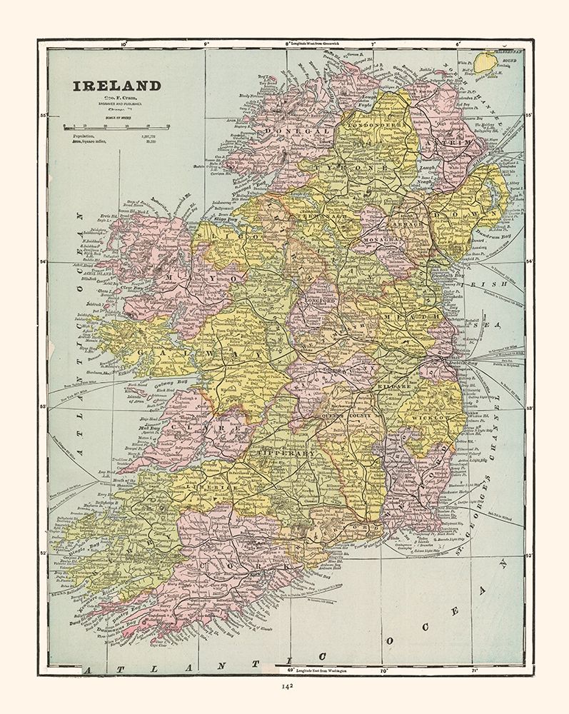Ireland - Cram 1892 art print by Cram for $57.95 CAD