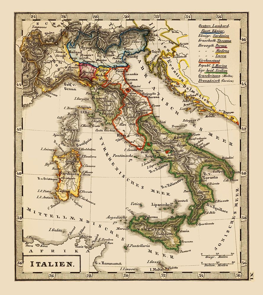 Italy - Stieler 1852 art print by Stieler for $57.95 CAD