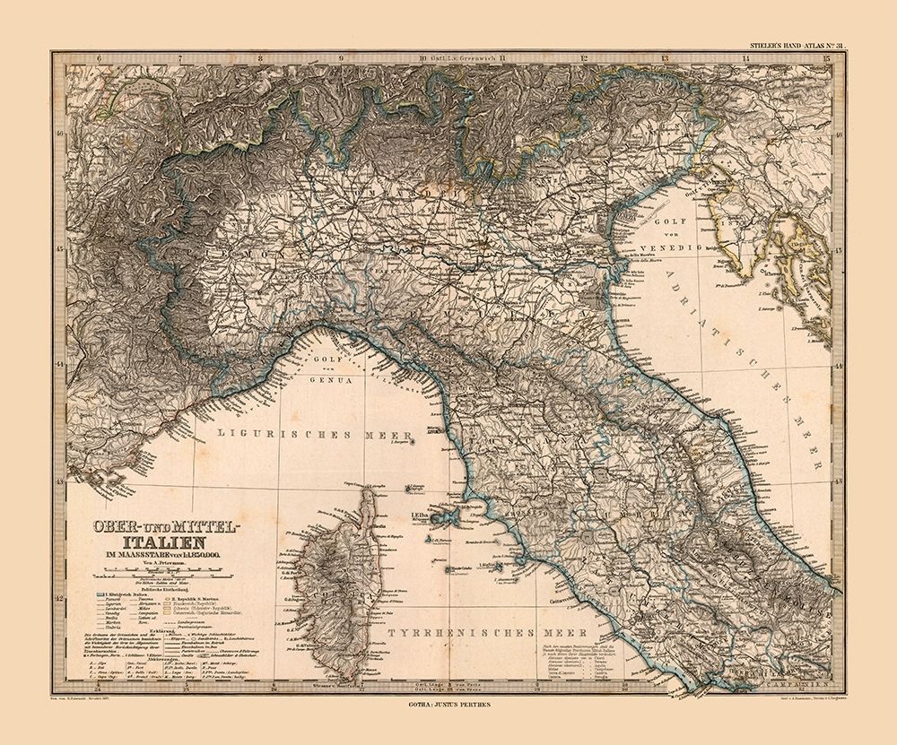 Northern Italy- Stieler 1885 art print by Stieler for $57.95 CAD