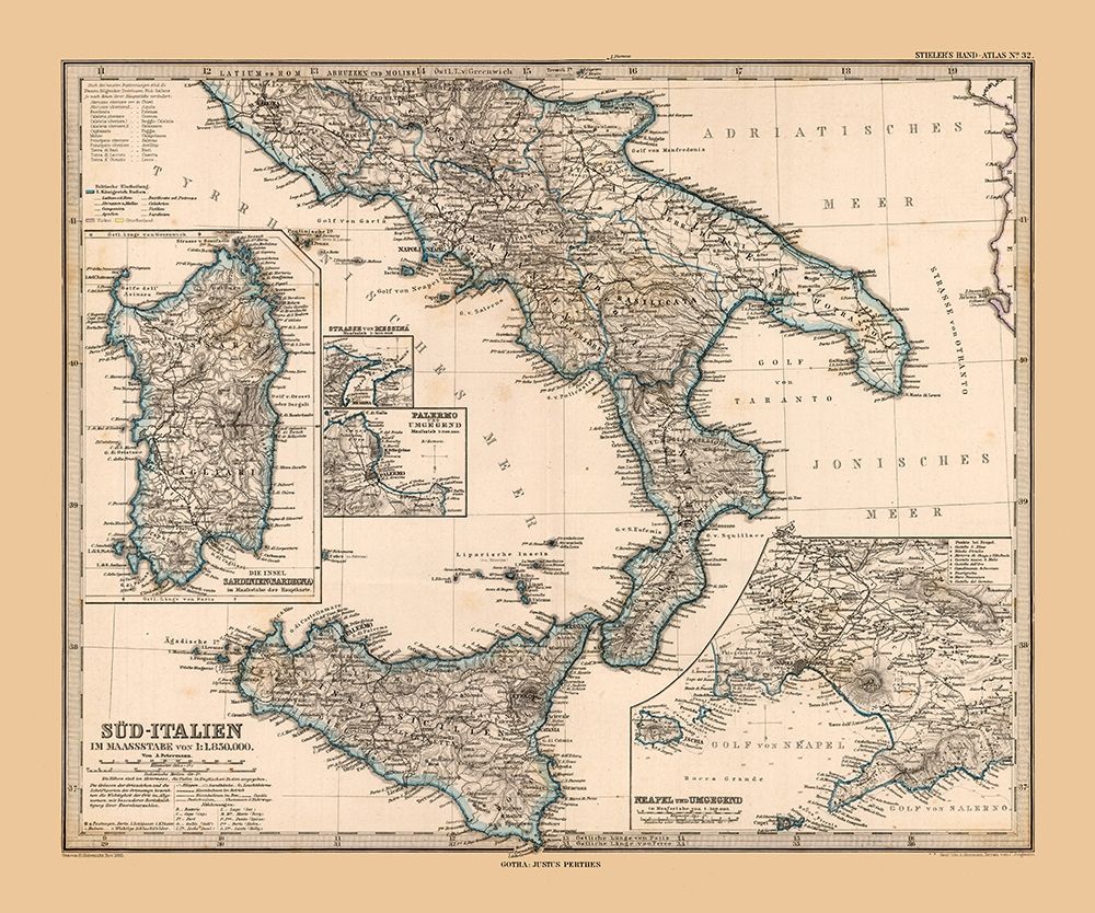 Southern Italy - Stieler 1885 art print by Stieler for $57.95 CAD