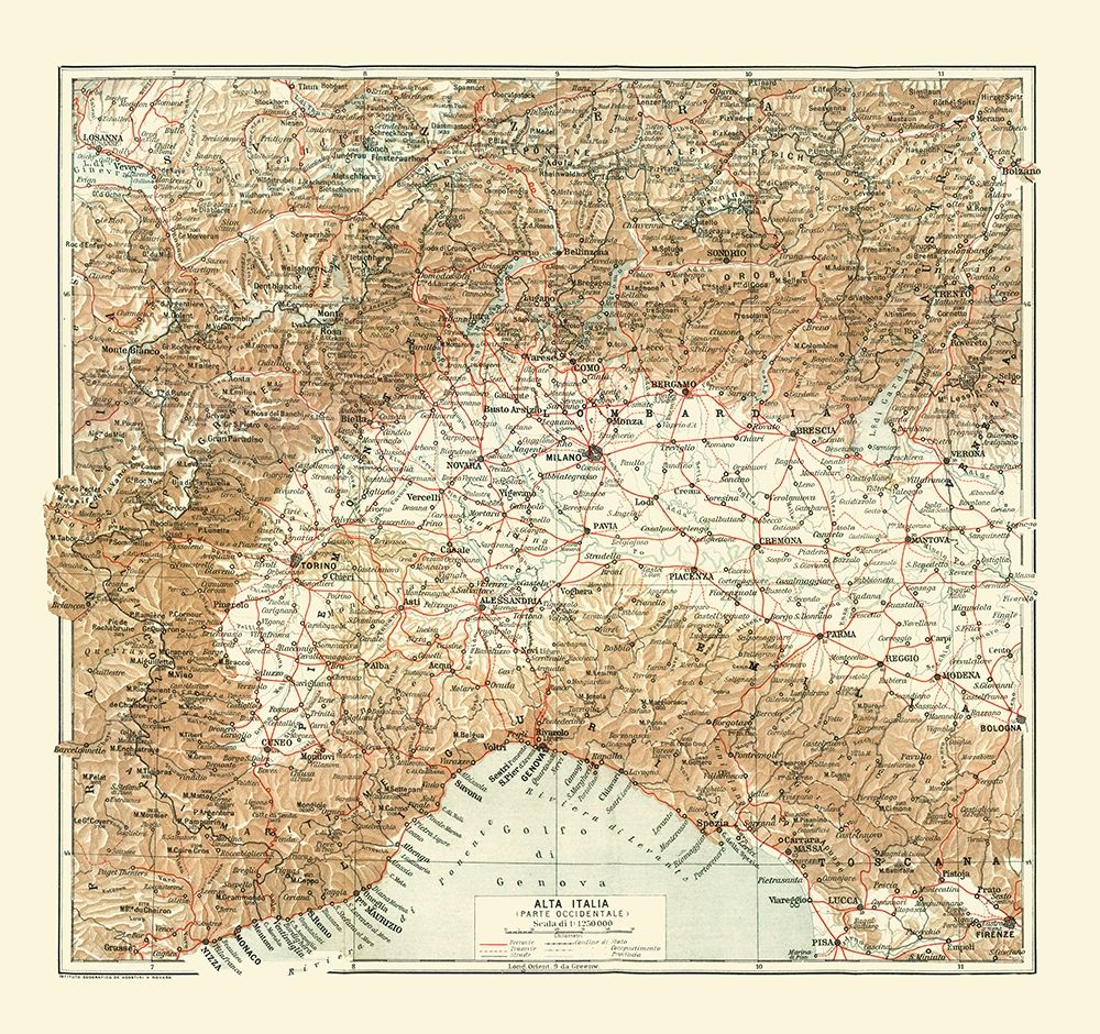 Northwestern Italy - Bertarelli 1914 art print by Bertarelli for $57.95 CAD