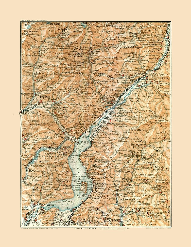 Lake Iseo Italy - Bertarelli 1914 art print by Bertarelli for $57.95 CAD