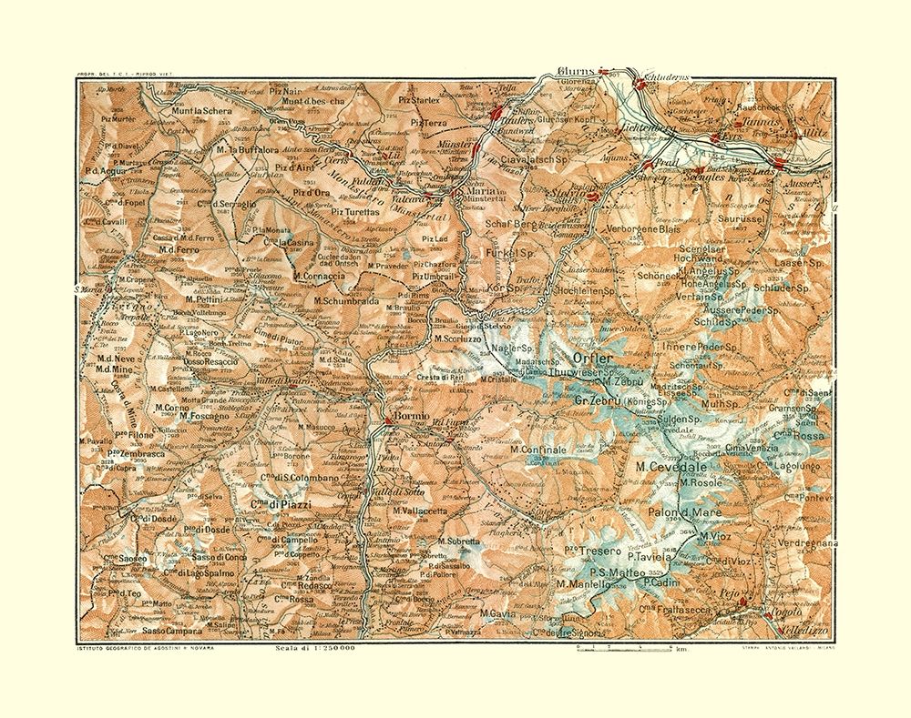 Ortler Region Italy - Bertarelli 1914 art print by Bertarelli for $57.95 CAD