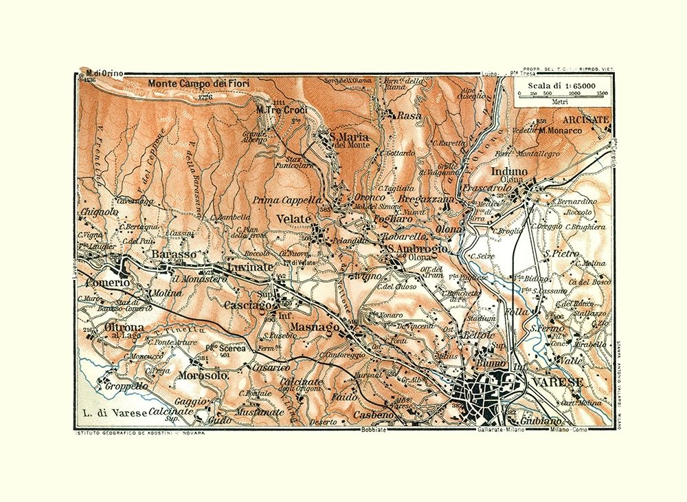 Varese Region Italy - Bertarelli 1914 art print by Bertarelli for $57.95 CAD