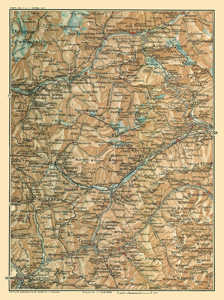 Northeast France Northwest Italy - Bertarelli 1914 art print by Bertarelli for $57.95 CAD