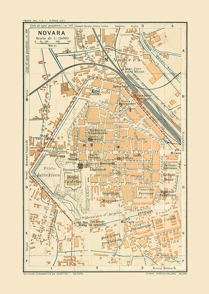Novara Italy - Bertarelli 1914 art print by Bertarelli for $57.95 CAD