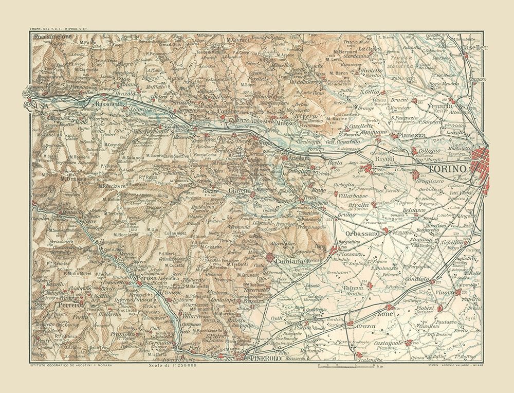 Torino Area Italy - Bertarelli 1914 art print by Bertarelli for $57.95 CAD
