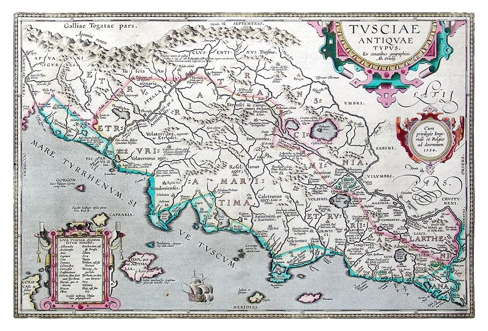 Ancient Etruria 1584 Central Italy - Ortelius 1584 art print by Ortelius for $57.95 CAD