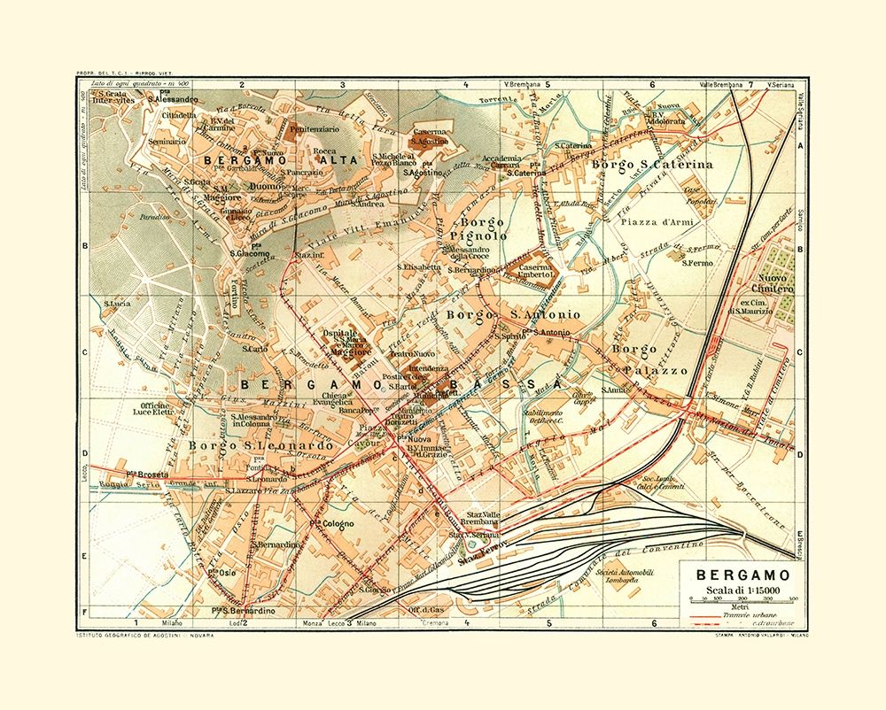 Bergamo Italy - Bertarelli 1914 art print by Bertarelli for $57.95 CAD