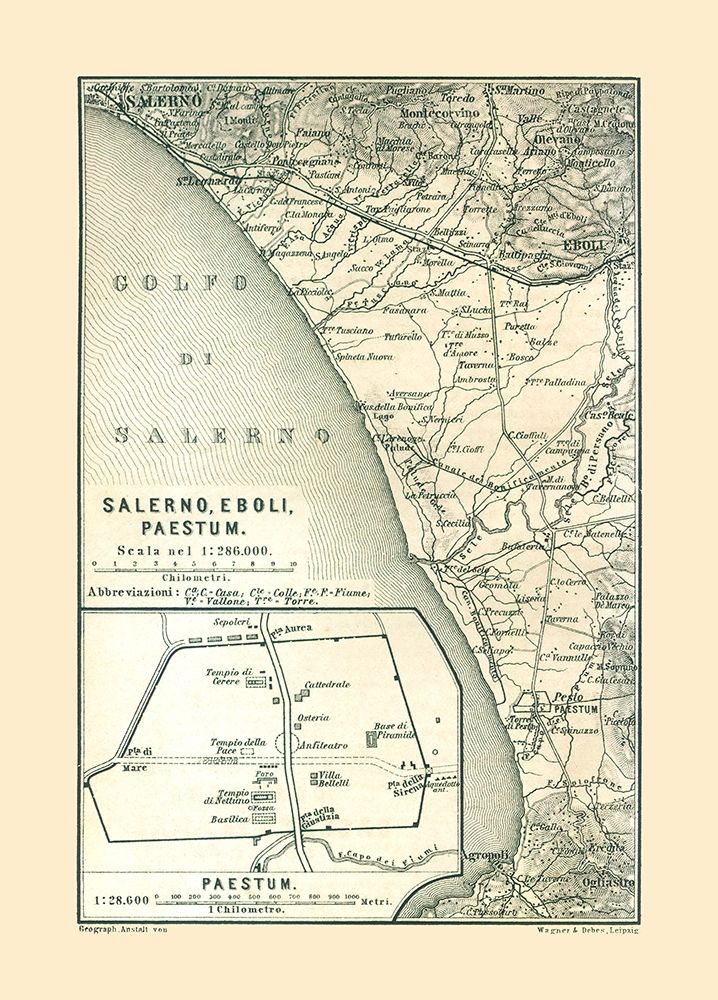 Salerno Eboli Paestrum Italy - Baedeker 1880 art print by Baedeker for $57.95 CAD