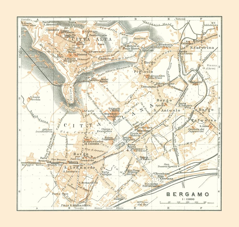 Bergamo Italy - Bertarelli 1914 art print by Bertarelli for $57.95 CAD