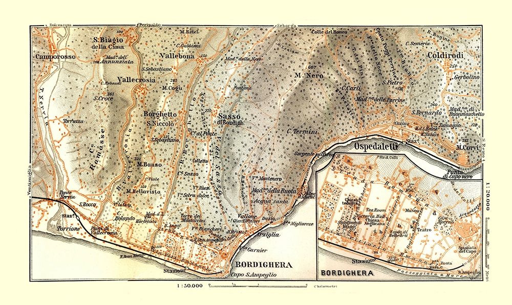 Bordighera Italy - Bertarelli 1914 art print by Bertarelli for $57.95 CAD