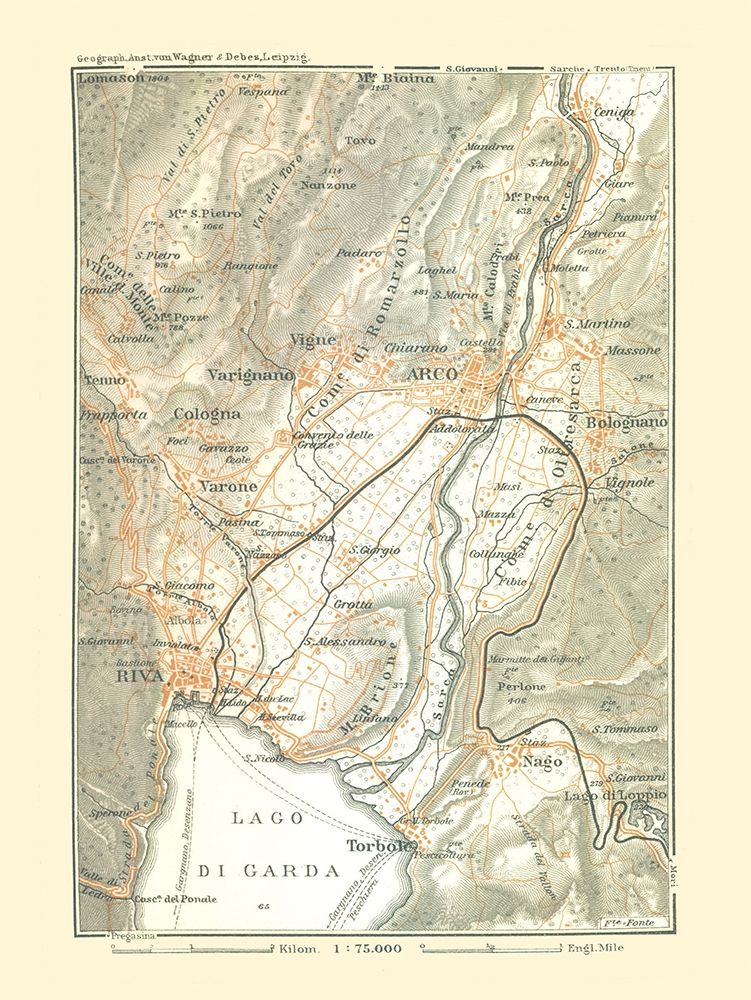 Lake Garda Region Italy - Bertarelli 1914 art print by Bertarelli for $57.95 CAD