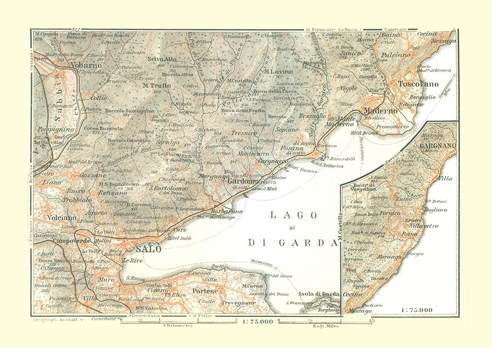 Western Lake Garda Region Italy - Bertarelli 1914 art print by Bertarelli for $57.95 CAD