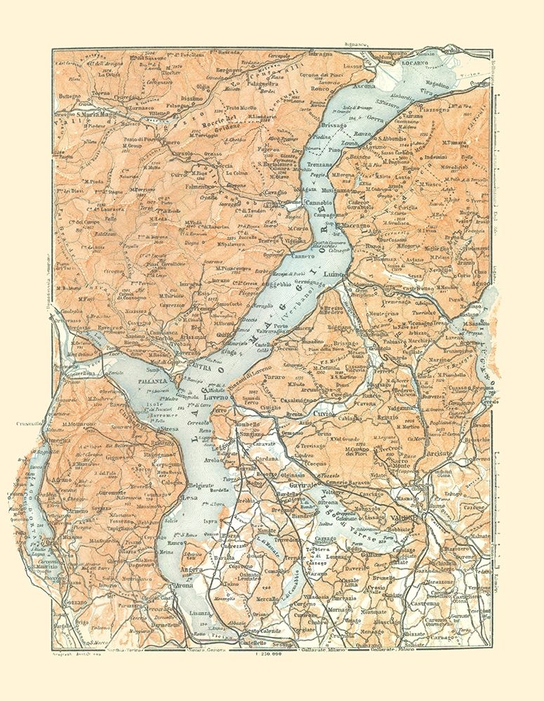 Lake Maggiore Italy - Bertarelli 1914 art print by Bertarelli for $57.95 CAD