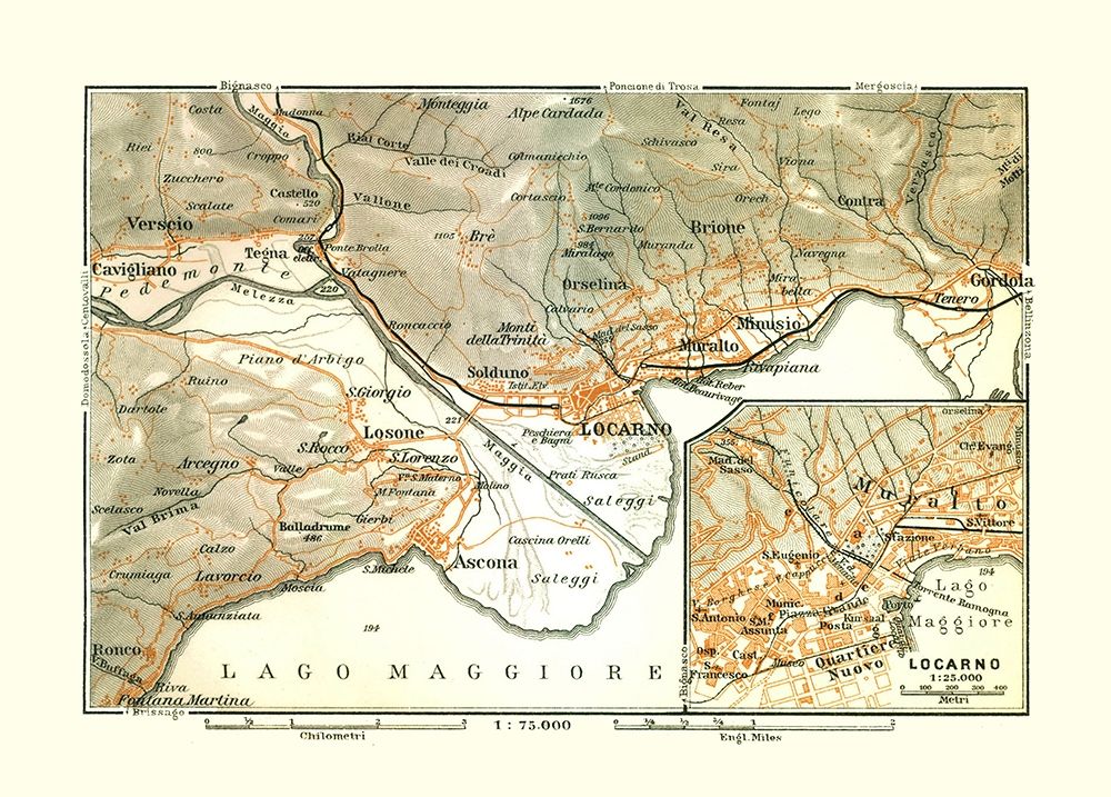 Locarno Region Italy - Bertarelli 1914 art print by Bertarelli for $57.95 CAD