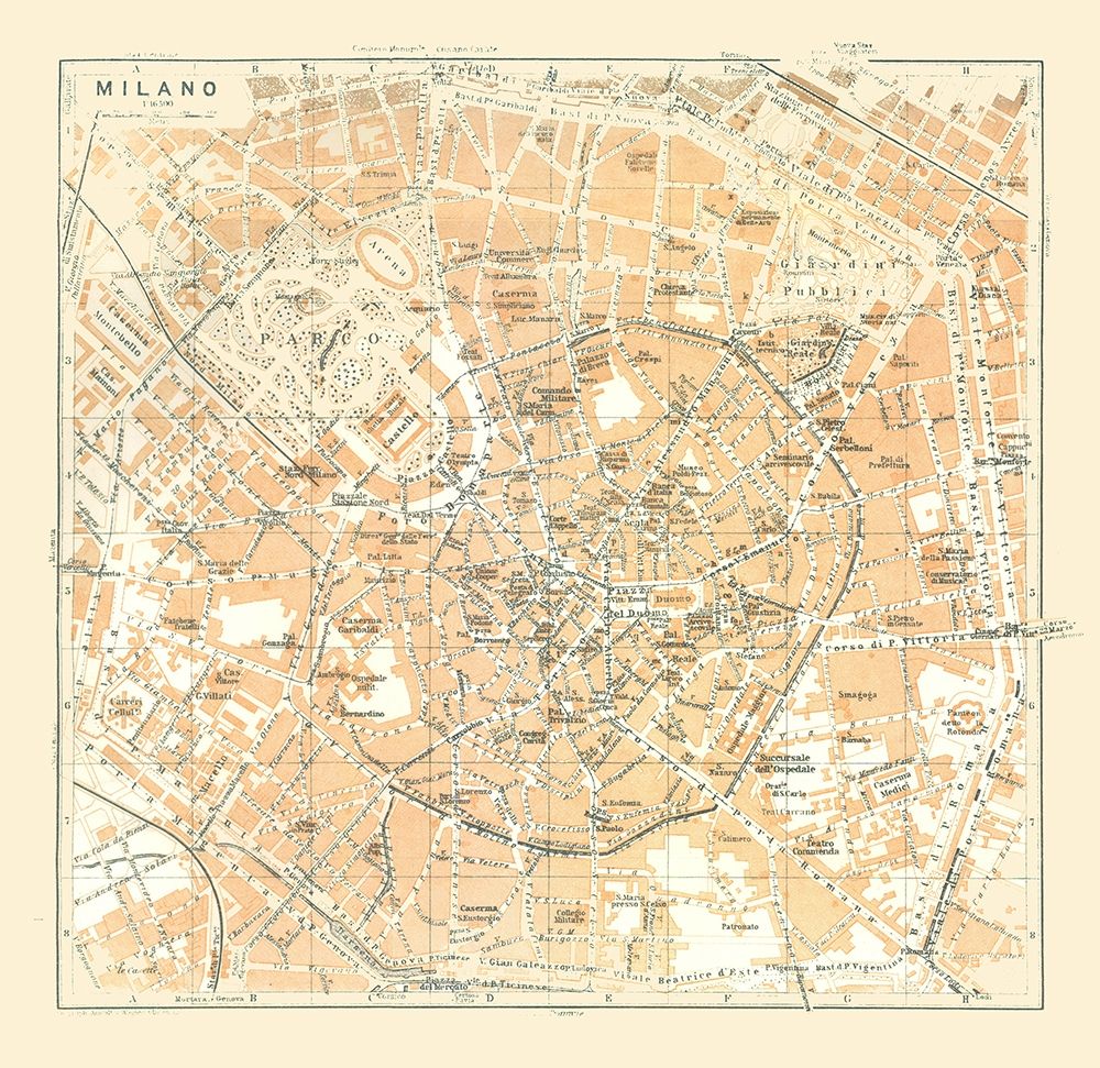 Milan Italy - Bertarelli 1914 art print by Bertarelli for $57.95 CAD