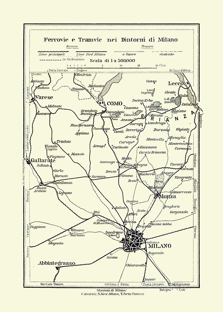 Routes to Milano Italy - Bertarelli 1914 art print by Bertarelli for $57.95 CAD