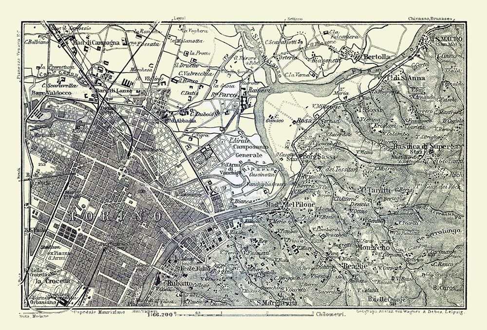 Turin Italy - Bertarelli 1914 art print by Bertarelli for $57.95 CAD