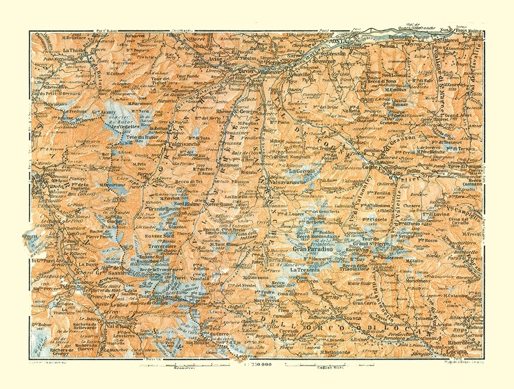 Mountains France Italy - Bertarelli 1914 art print by Bertarelli for $57.95 CAD