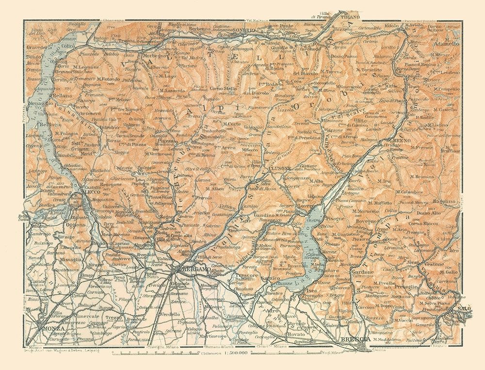 Bergamo Alps North Italy - Bertarelli 1914 art print by Bertarelli for $57.95 CAD