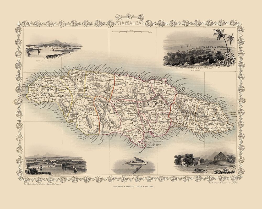 Caribbean Jamaica - Tallis 1851 art print by Tallis for $57.95 CAD