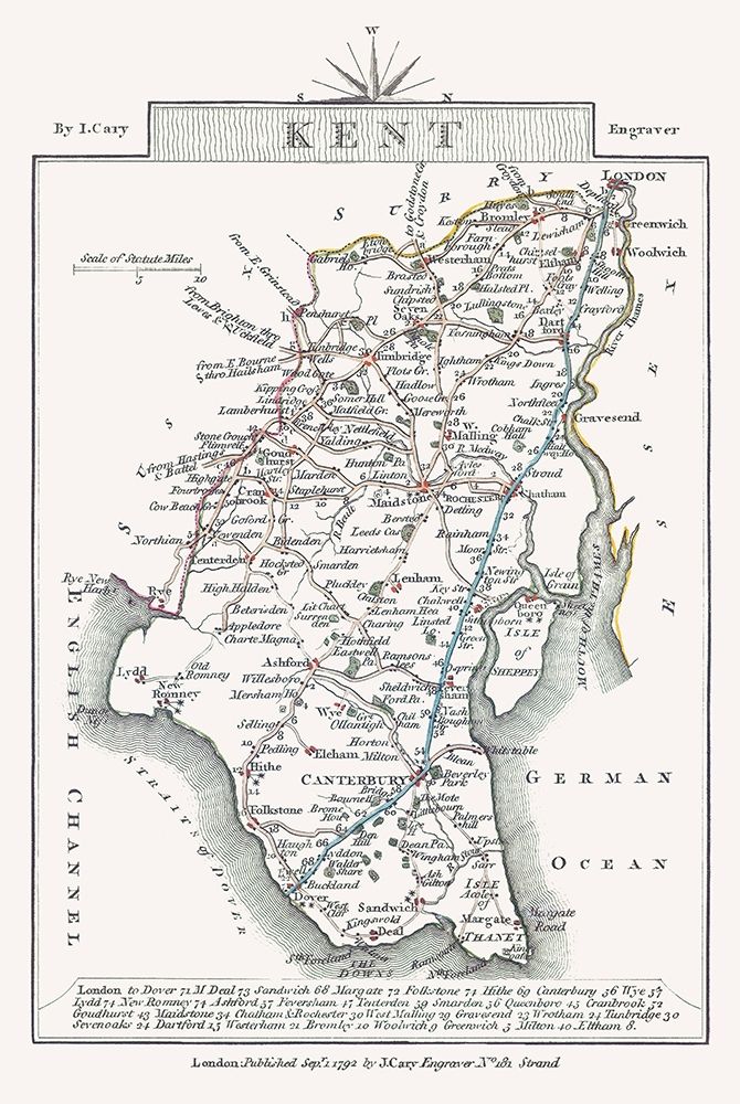 Kent County England - Cary 1792 art print by Cary for $57.95 CAD