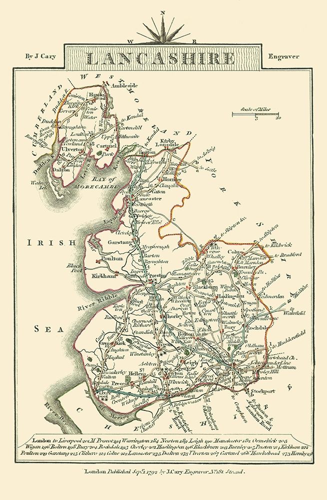 Lancashire County England - Cary 1792 art print by Cary for $57.95 CAD