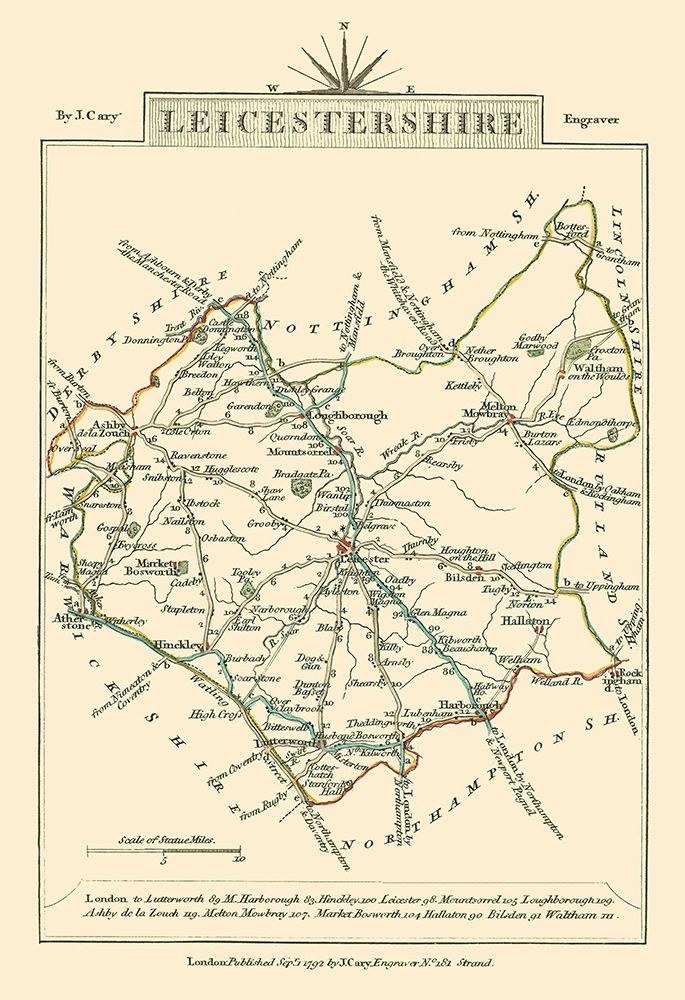 Leicestershire County England - Cary 1792 art print by Cary for $57.95 CAD