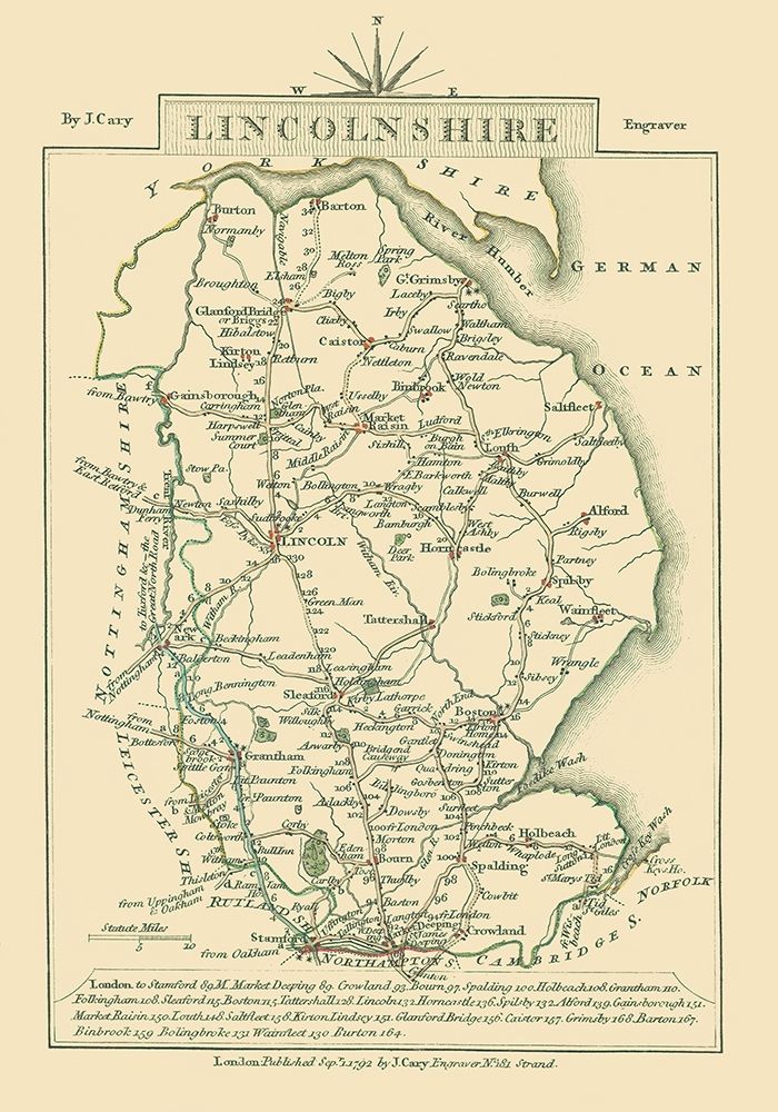 Lincolnshire County England - Cary 1792 art print by Cary for $57.95 CAD