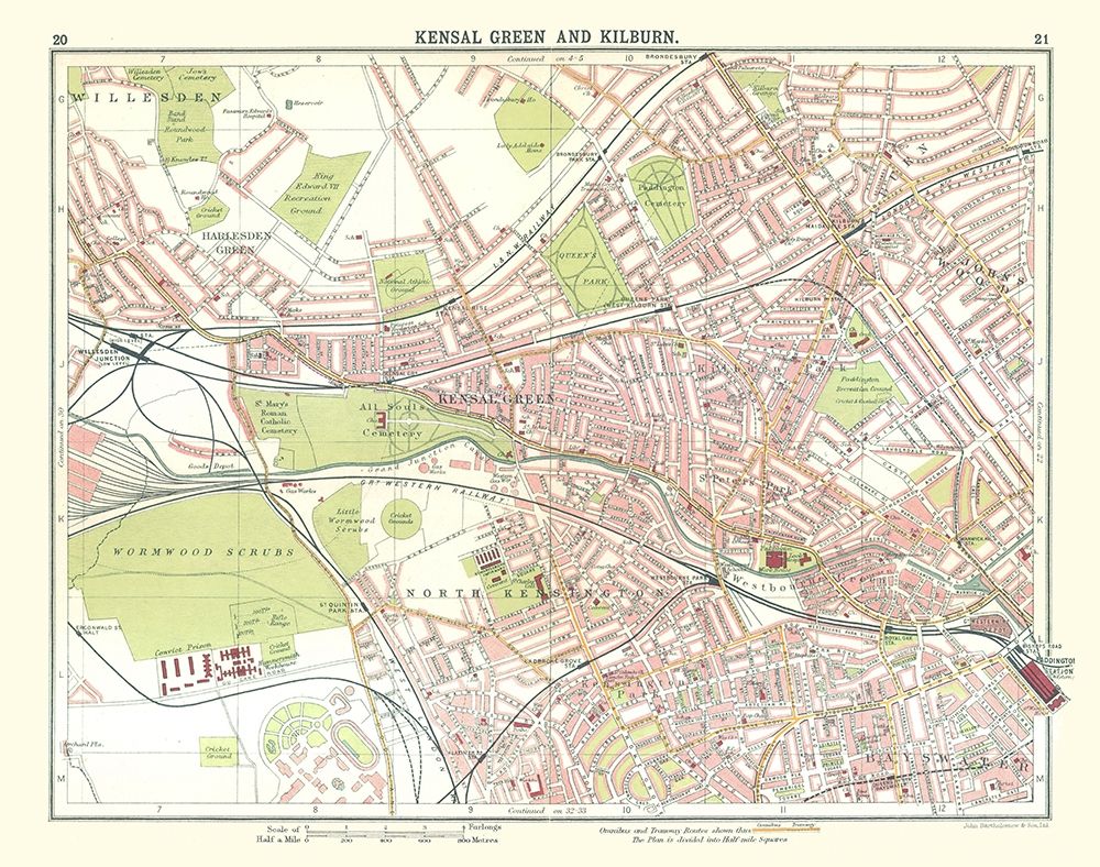 Kensal Green Kilburn London UK - Bartholomew 1921 art print by Bartholomew for $57.95 CAD