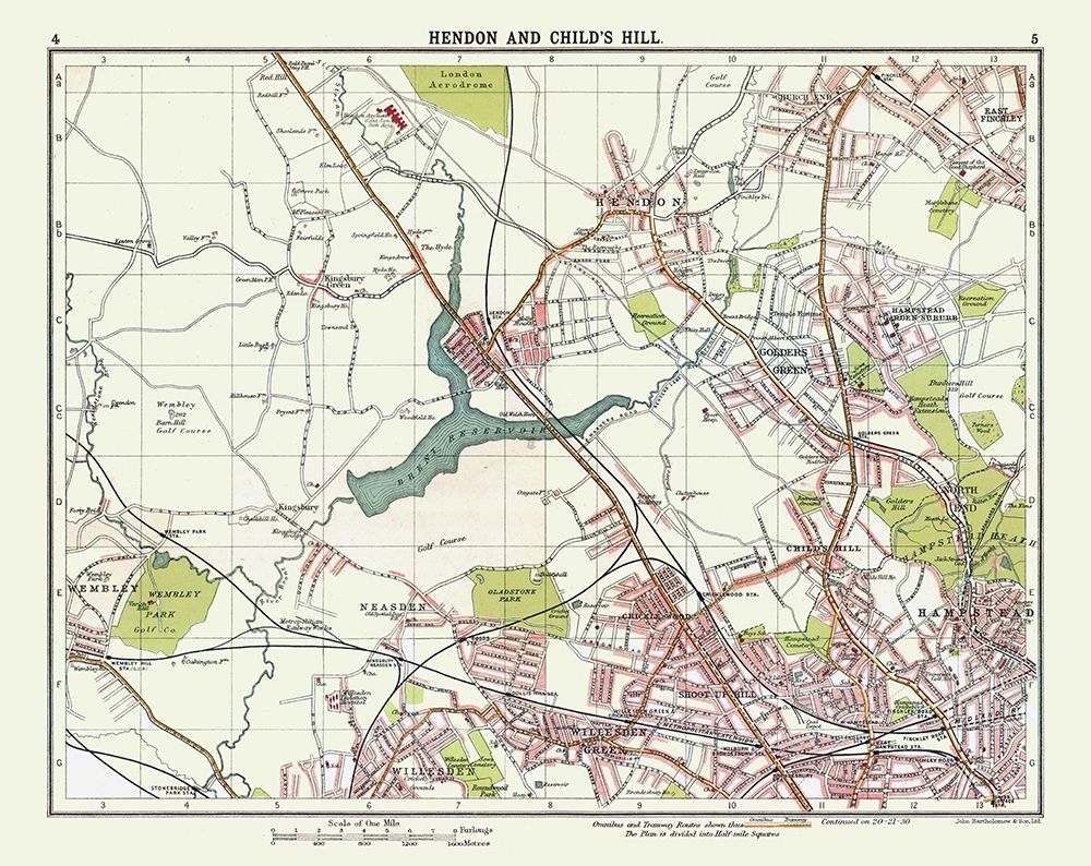 Hendon Childs Hill London UK - Bartholomew 1921 art print by Bartholomew for $57.95 CAD