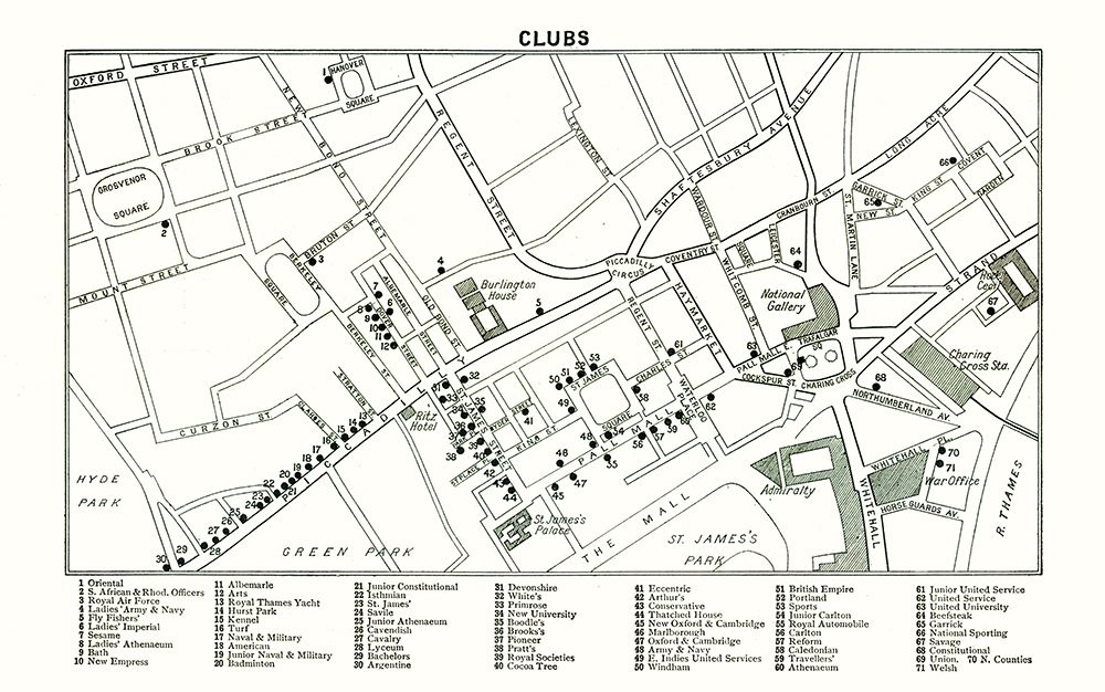 London Clubs London UK - Bartholomew 1921 art print by Bartholomew for $57.95 CAD