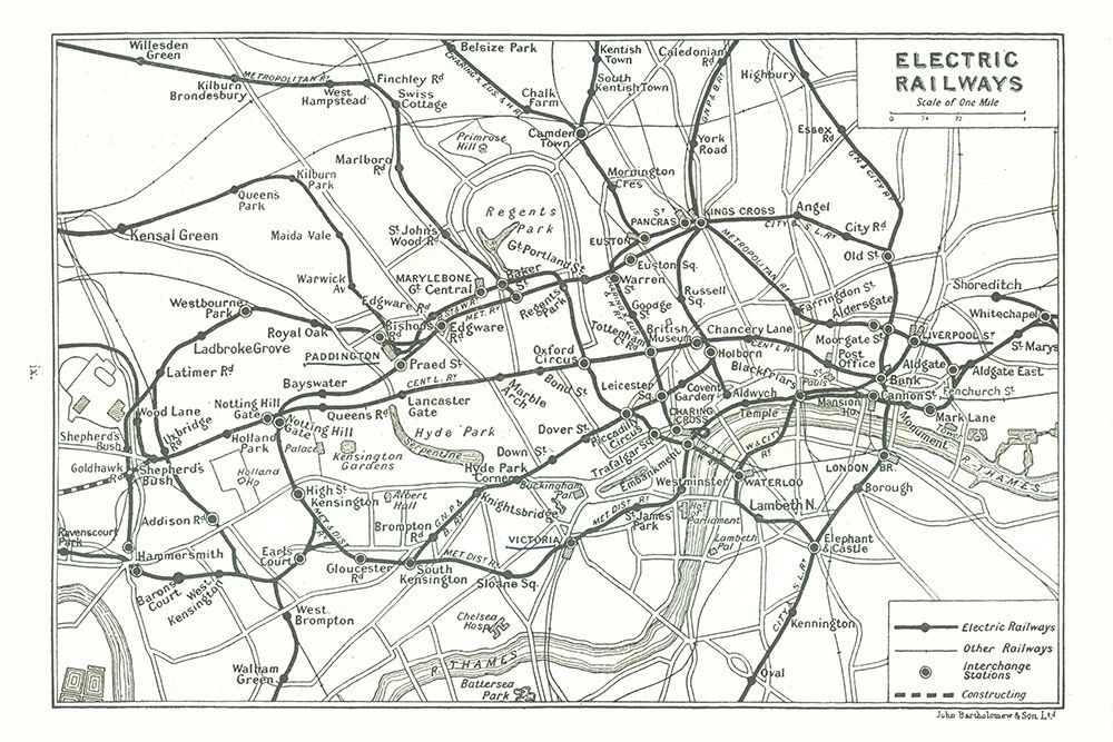 Electric Railways London UK - Bartholomew 1921 art print by Bartholomew for $57.95 CAD