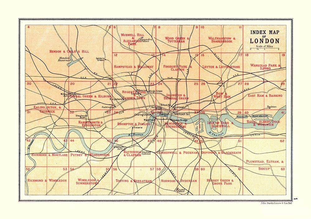 Index London UK - Bartholomew 1921 art print by Bartholomew for $57.95 CAD