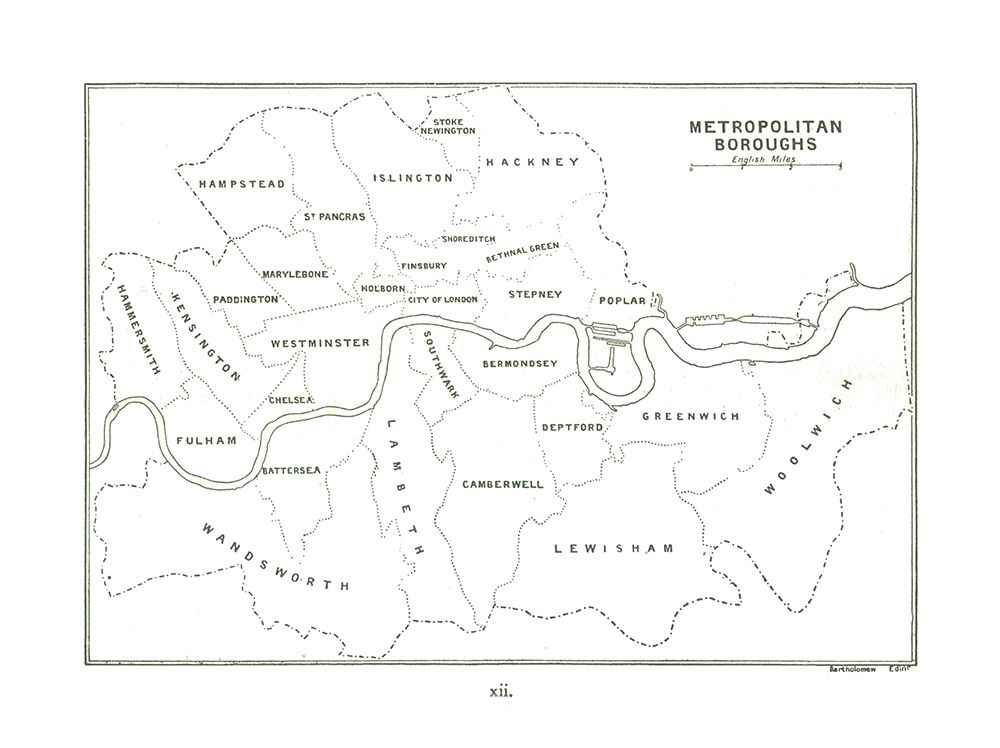 Metropolitan Boroughs London UK - Bartholomew 1921 art print by Bartholomew for $57.95 CAD