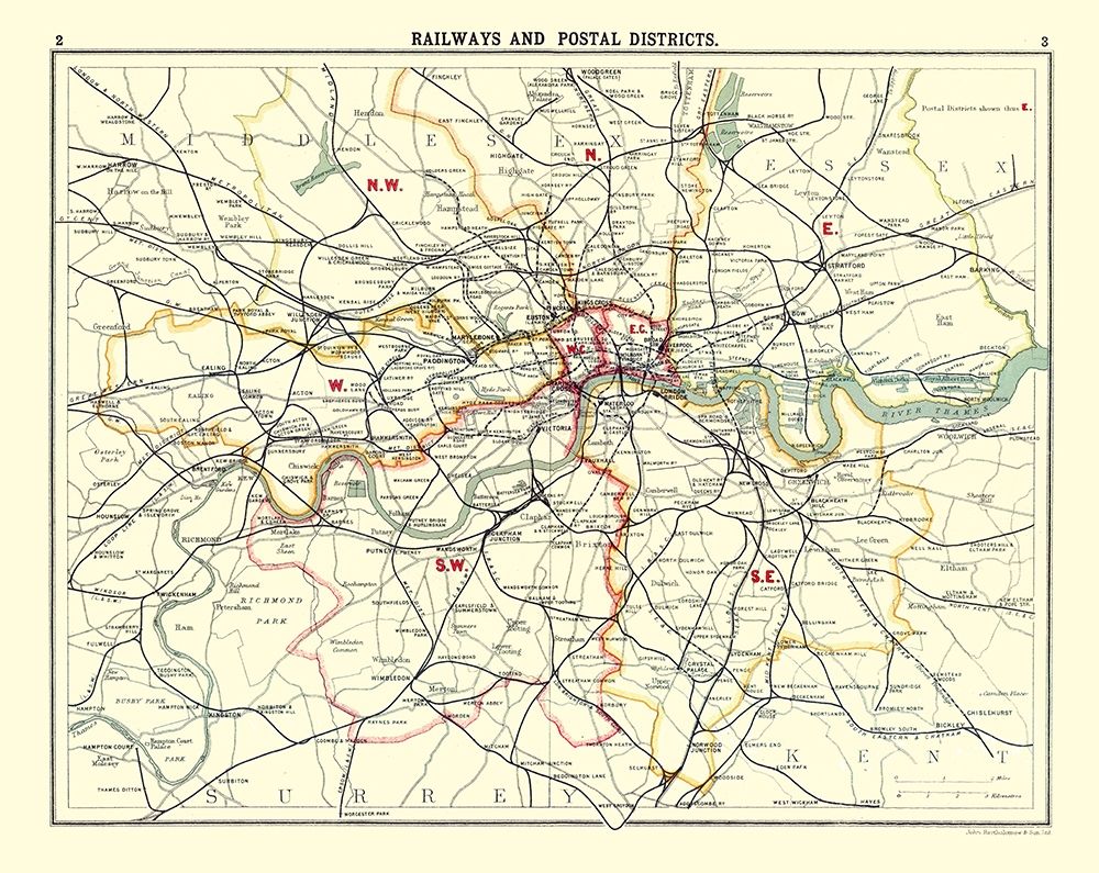 Railways Postal Districts London UK art print by Bartholomew for $57.95 CAD