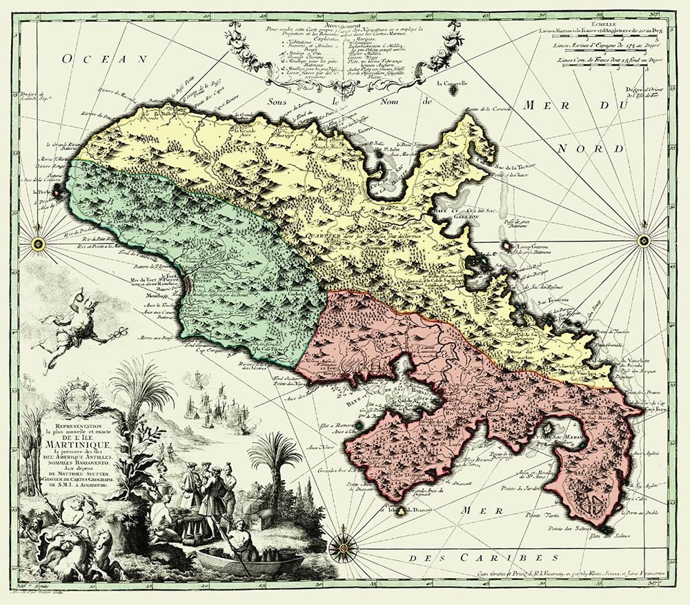 Caribbean Martinique Winward Islands - Seutter art print by Seutter for $57.95 CAD