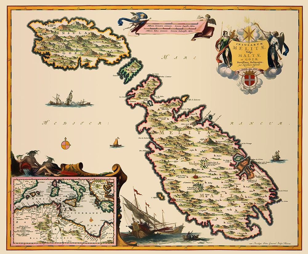 Mediterranean Malta - Visscher 1681 art print by Visscher for $57.95 CAD