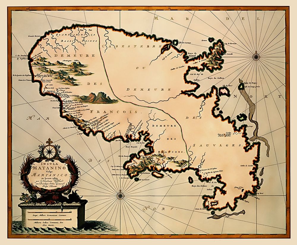 Caribbean Martinique - Visscher 1681 art print by Visscher for $57.95 CAD