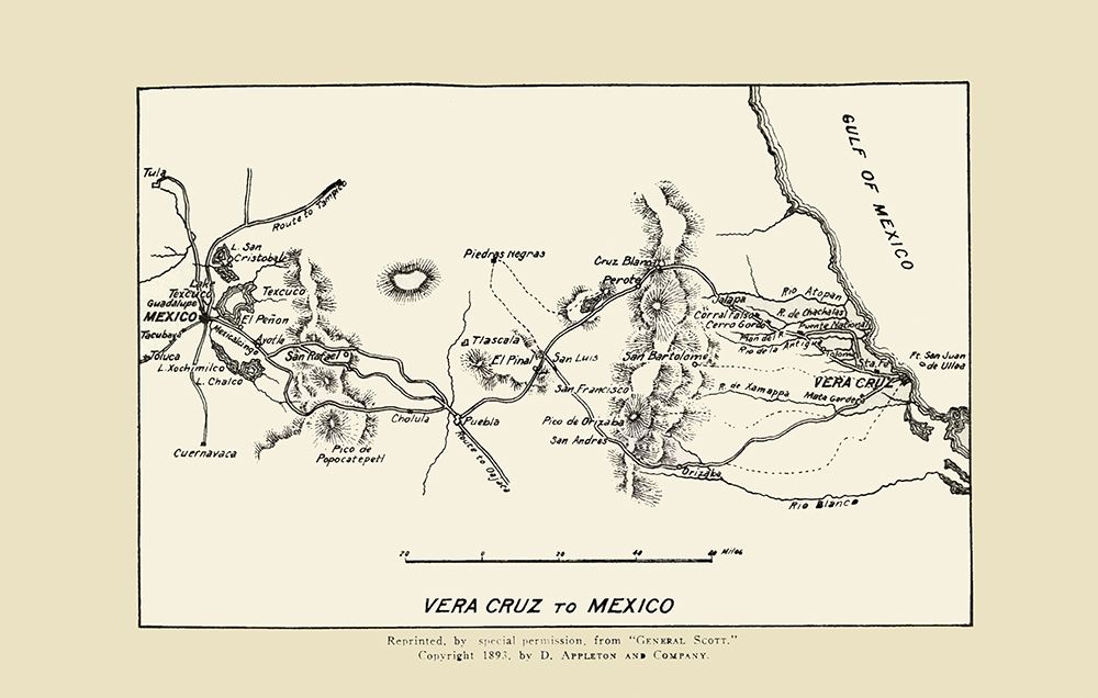 Vera Cruz to Mexico City War Map 1893 art print by Appleton for $57.95 CAD