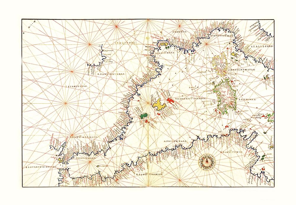 Mediterranean Sea Coast - Agnese 1544 art print by Battista Agnese for $57.95 CAD