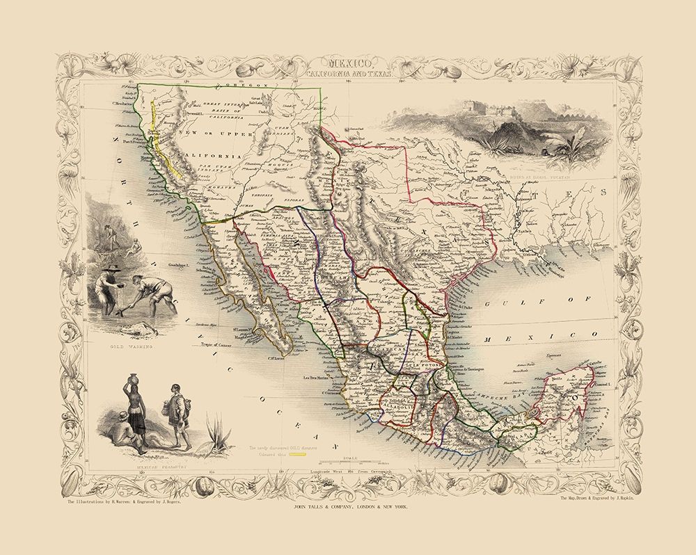 North America Mexico California Texas - Tallis art print by Tallis for $57.95 CAD